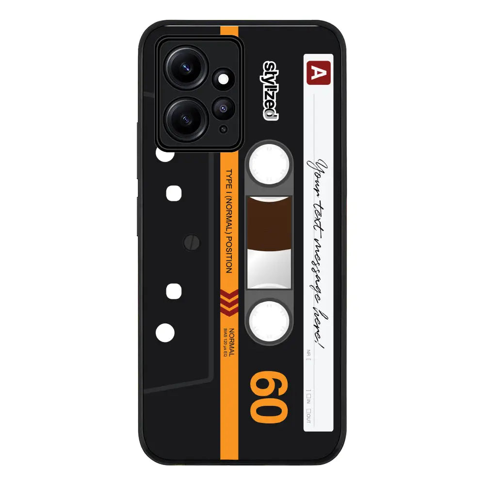 Custom Retro Cassette Tape Phone Case - Redmi - Note 12 4G / Rugged Black - Stylizedd