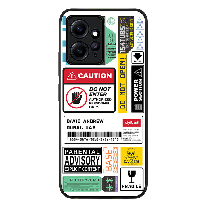 Redmi Note 12 4G / Rugged Black Personalized Name Shipping Label Sticker, Phone Case - Redmi - Stylizedd.com