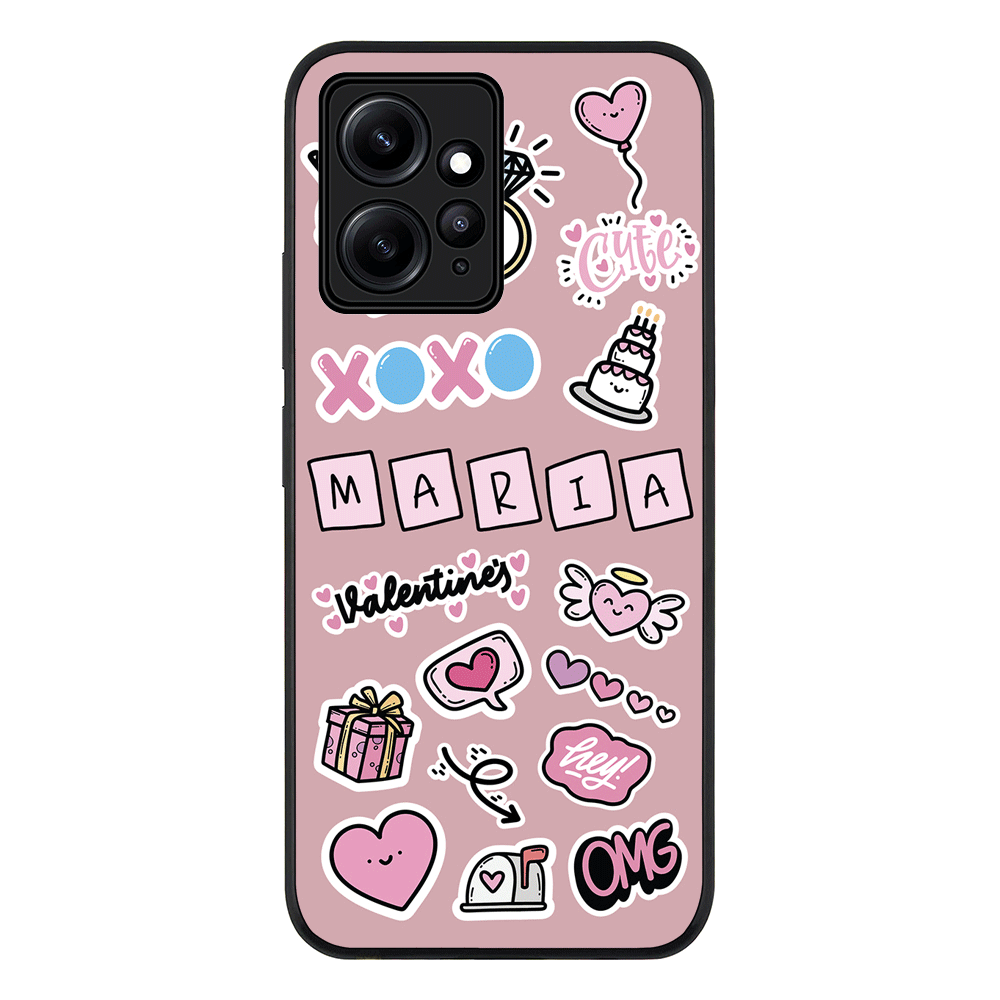Redmi Note 12 4G / Rugged Black Personalized Name Cute Love Heart Sticker, Phone Case - Redmi - Stylizedd.com