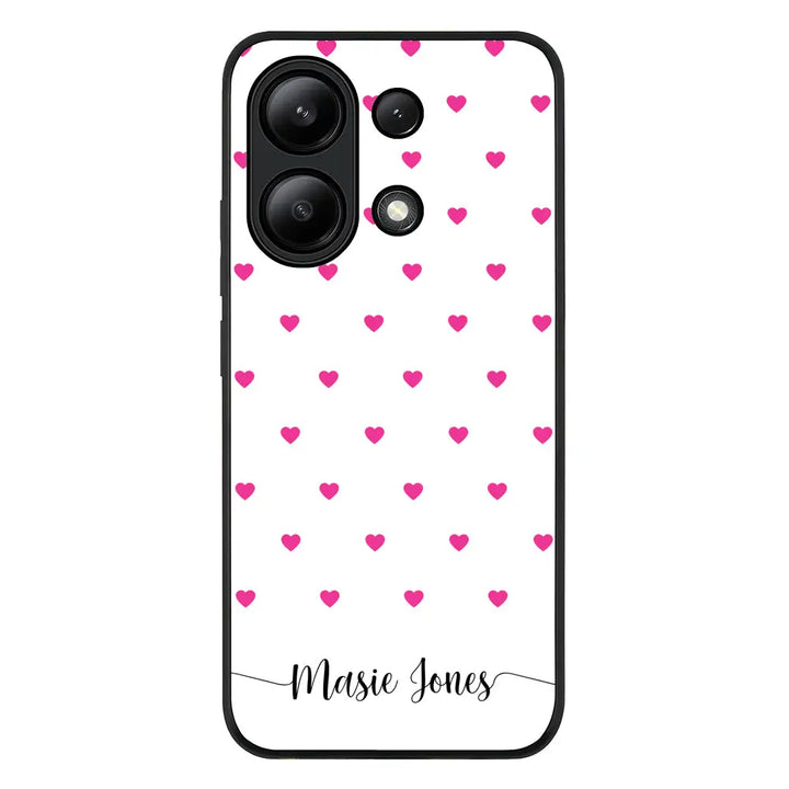 Redmi Note 13 4G / Rugged Black Heart Pattern Custom Text, My Name Phone Case - Redmi - Stylizedd.com