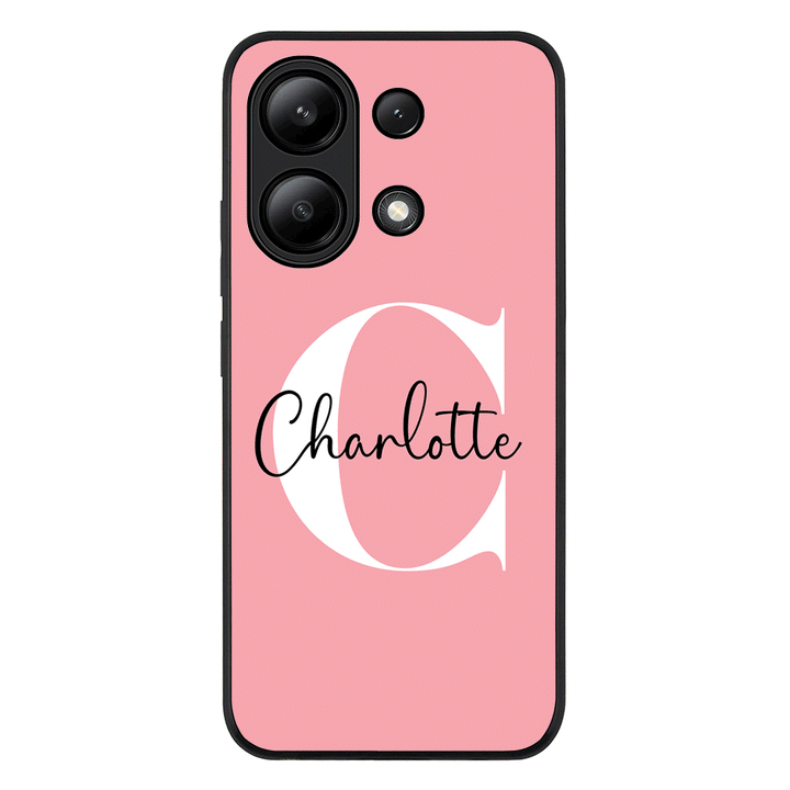 Redmi Note 13 4G / Rugged Black Custom Monogram Large Initial Name & Letter, Phone Case - Redmi - Stylizedd.com