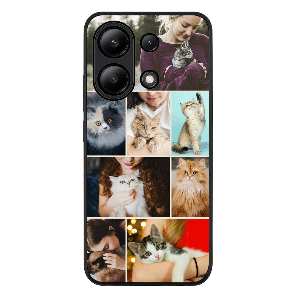 Redmi Note 13 4G / Rugged Black Personalised Photo Collage Grid Pet Cat, Phone Case - Redmi - Stylizedd.com