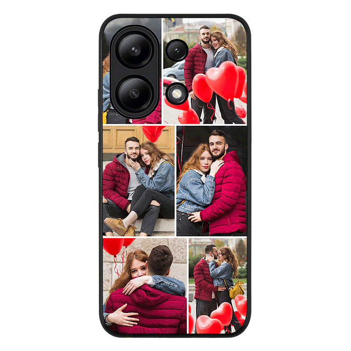 Redmi Note 13 4G / Rugged Black Personalised Valentine Photo Collage Grid, Phone Case - Redmi - Stylizedd.com
