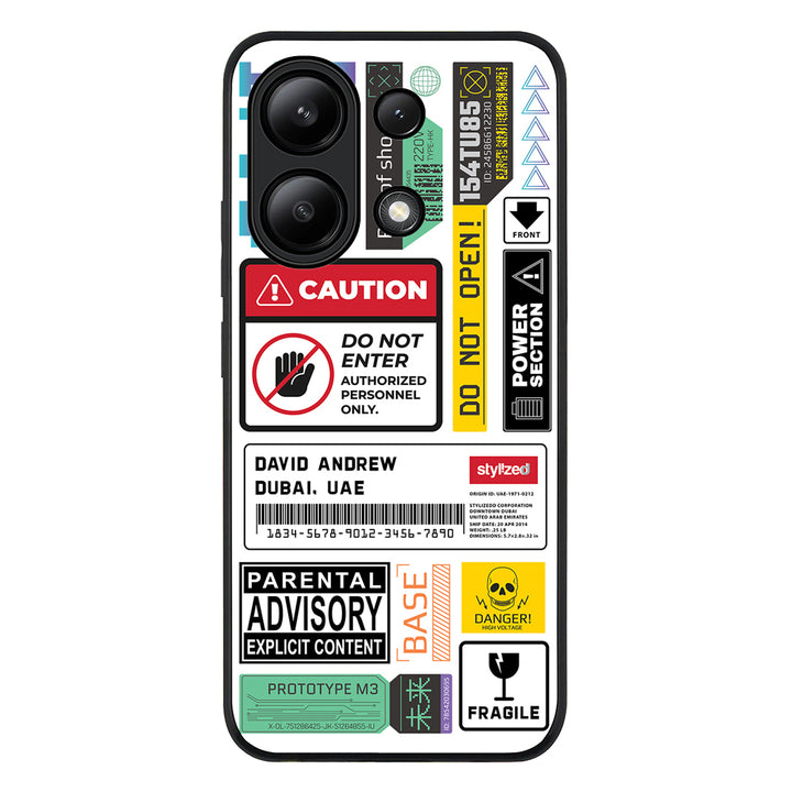 Redmi Note 13 4G / Rugged Black Personalized Name Shipping Label Sticker, Phone Case - Redmi - Stylizedd.com