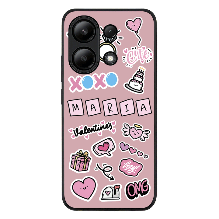 Redmi Note 13 4G / Rugged Black Personalized Name Cute Love Heart Sticker, Phone Case - Redmi - Stylizedd.com