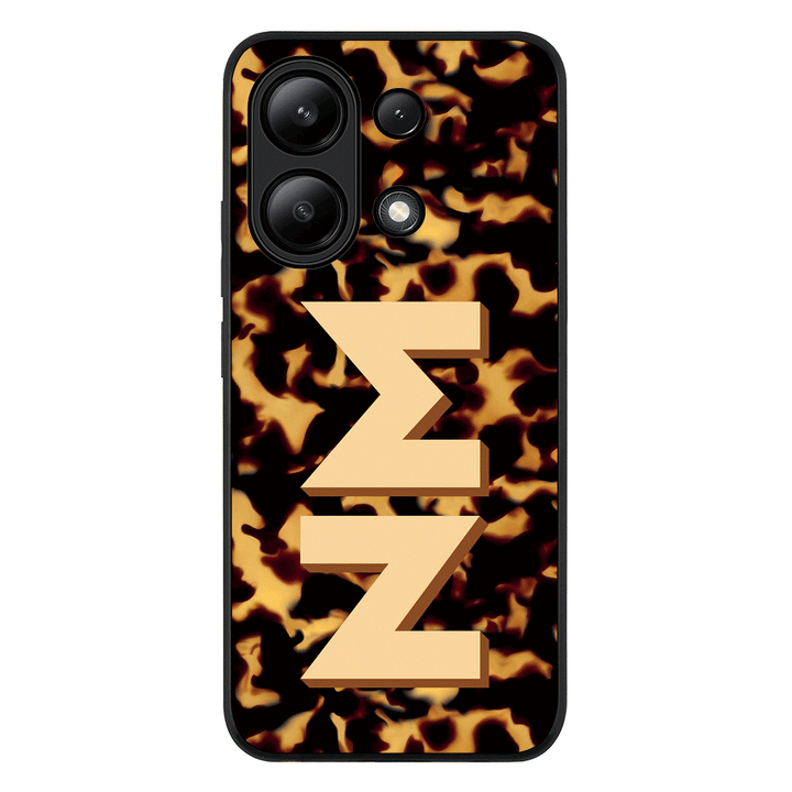 Redmi Note 13 4G / Rugged Black Custom Monogram 3D Text Luxury Tortoise Shell Pattern, Phone Case - Redmi - Stylizedd.com