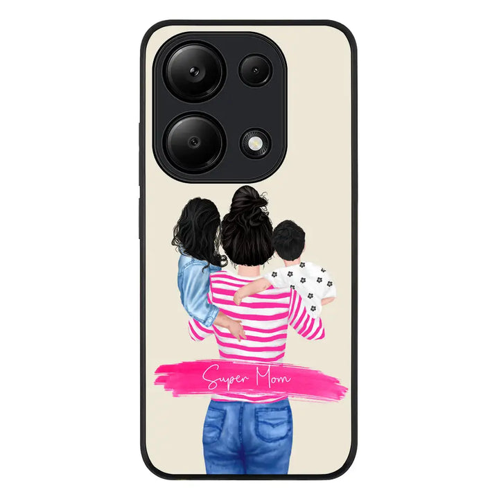 Custom Clipart Text Mother Son & Daughter Phone Case - Poco - M6 Pro 4G / Rugged Black - Stylizedd