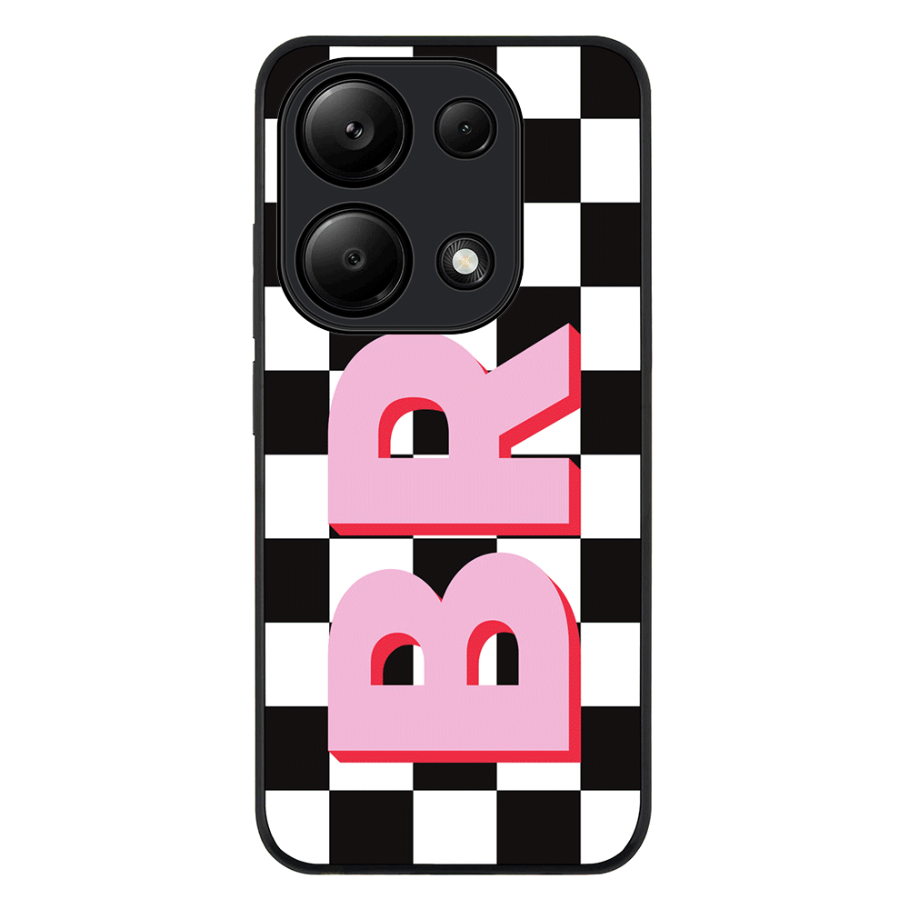 Redmi Note 13 Pro 4G / Rugged Black Custom Monogram Initial Checkerboard, Phone Case - Redmi - Stylizedd.com