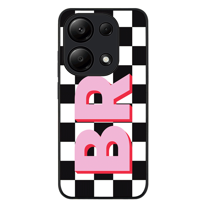 Redmi Note 13 Pro 4G / Rugged Black Custom Monogram Initial Checkerboard, Phone Case - Redmi - Stylizedd.com