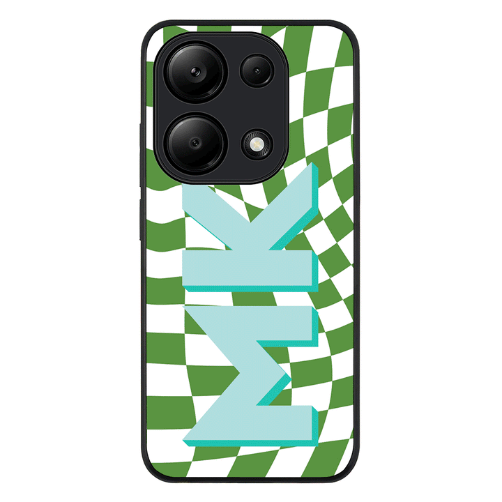 Redmi Note 13 Pro 4G / Rugged Black Custom Monogram Initial Wavy Checkerboard, Phone Case - Redmi - Stylizedd.com