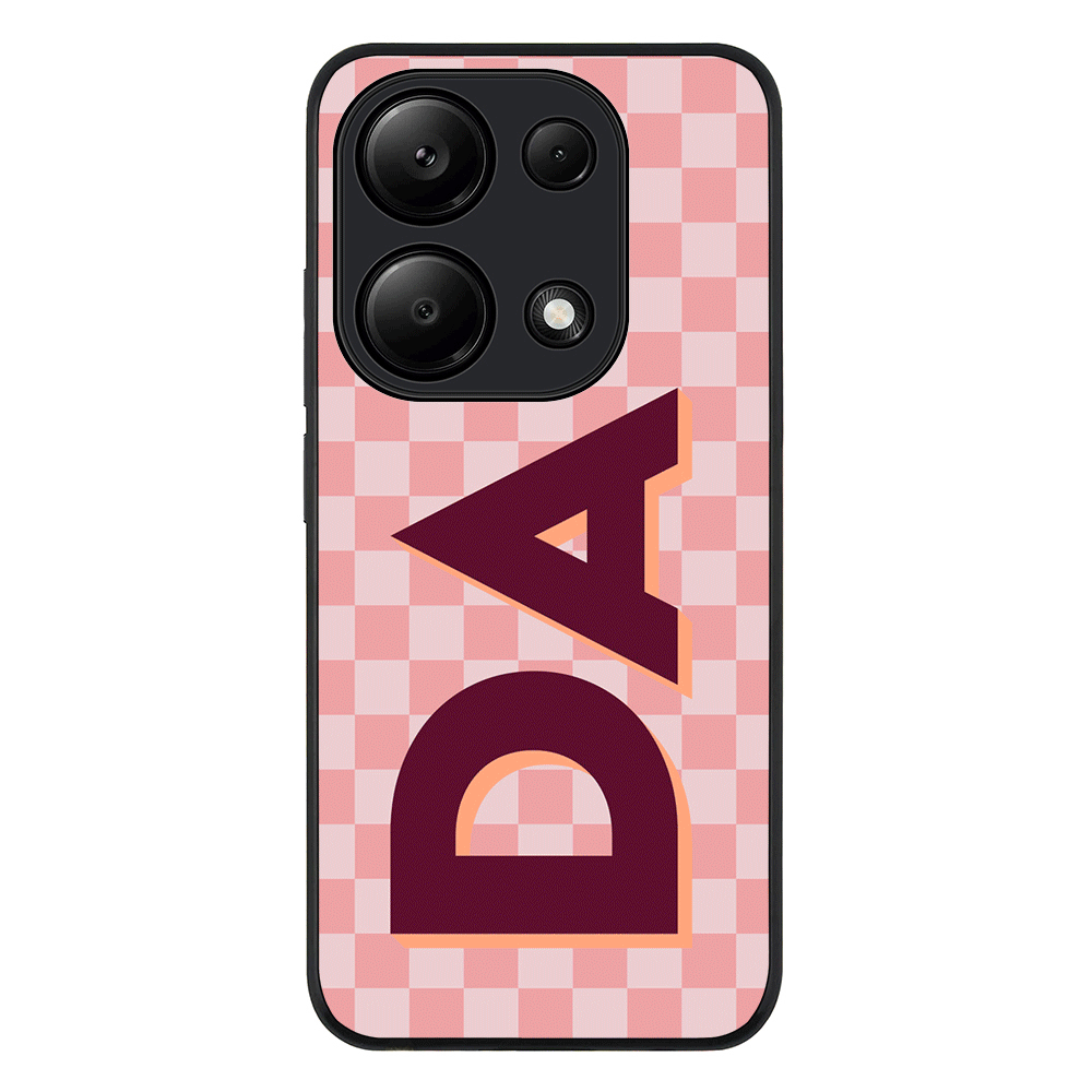 Redmi Note 13 Pro 4G / Rugged Black Custom Monogram Initial Small Checkerboard, Phone Case - Redmi - Stylizedd.com
