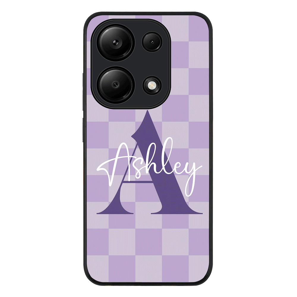 Redmi Note 13 Pro 4G / Rugged Black Personalized Name Initial Monogram Checkerboard, Phone Case - Redmi - Stylizedd.com