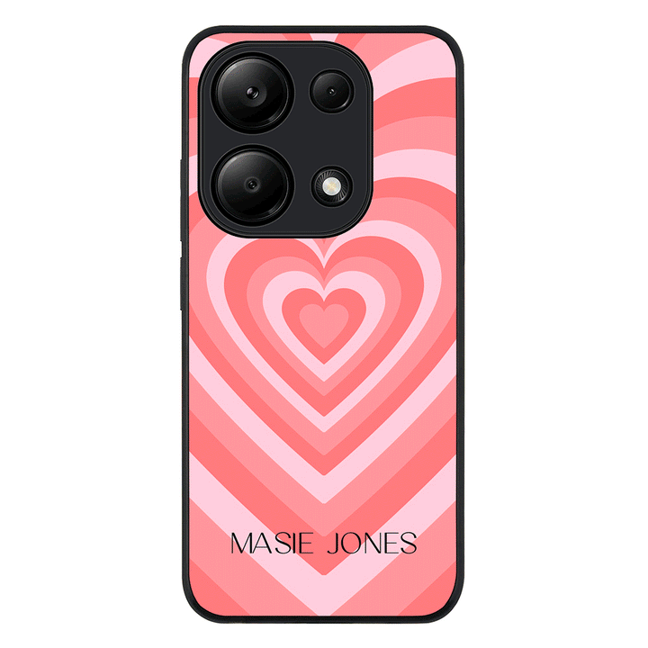 Redmi Note 13 Pro 4G / Rugged Black Personalized Name Retro Hearts, Phone Case - Redmi - Stylizedd.com
