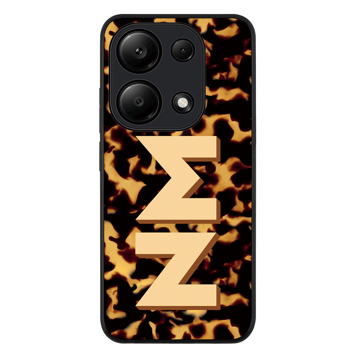 Redmi Note 13 Pro 4G / Rugged Black Custom Monogram 3D Text Luxury Tortoise Shell Pattern, Phone Case - Redmi - Stylizedd.com