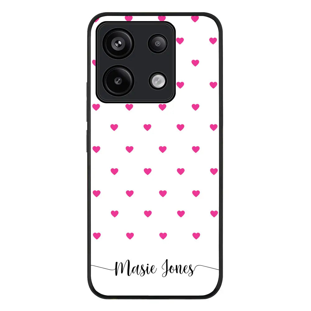 Redmi Note 13 Pro 5G / Rugged Black Heart Pattern Custom Text, My Name Phone Case - Redmi - Stylizedd.com