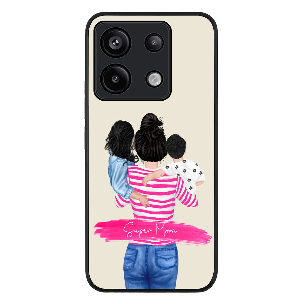 Redmi Note 13 Pro 5G / Rugged Black Custom Clipart Text Mother Son & Daughter Phone Case - Redmi - Stylizedd.com