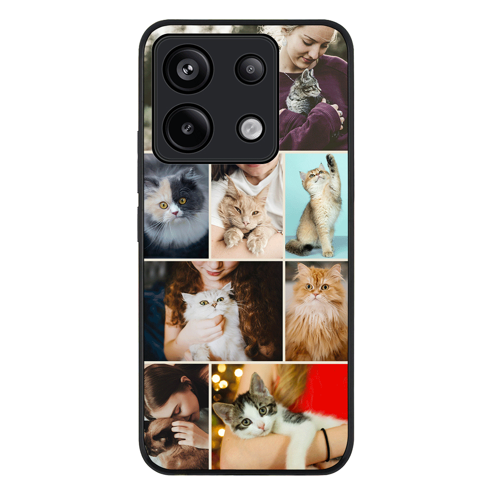 Redmi Note 13 Pro 5G / Rugged Black Personalised Photo Collage Grid Pet Cat, Phone Case - Redmi - Stylizedd.com