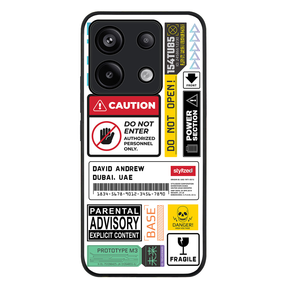 Redmi Note 13 Pro 5G / Rugged Black Personalized Name Shipping Label Sticker, Phone Case - Redmi - Stylizedd.com