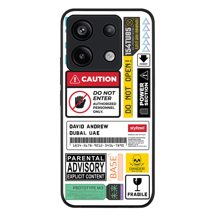 Redmi Note 13 Pro 5G / Rugged Black Personalized Name Shipping Label Sticker, Phone Case - Redmi - Stylizedd.com