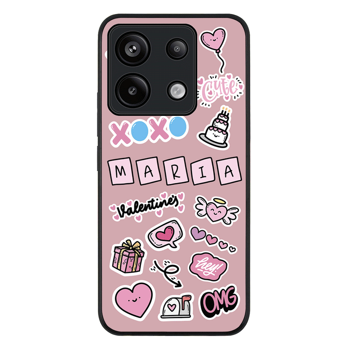 Redmi Note 13 Pro 5G / Rugged Black Personalized Name Cute Love Heart Sticker, Phone Case - Redmi - Stylizedd.com