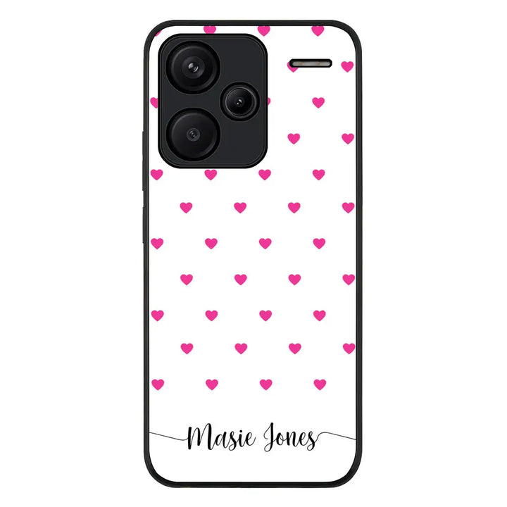 Redmi Note 13 Pro Plus / Rugged Black Heart Pattern Custom Text, My Name Phone Case - Redmi - Stylizedd.com