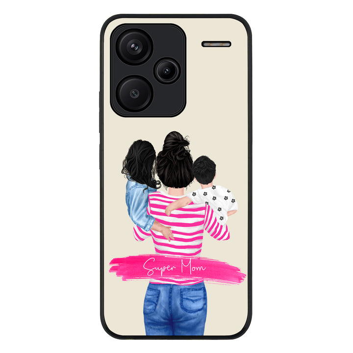 Redmi Note 13 Pro Plus / Rugged Black Custom Clipart Text Mother Son & Daughter Phone Case - Redmi - Stylizedd.com