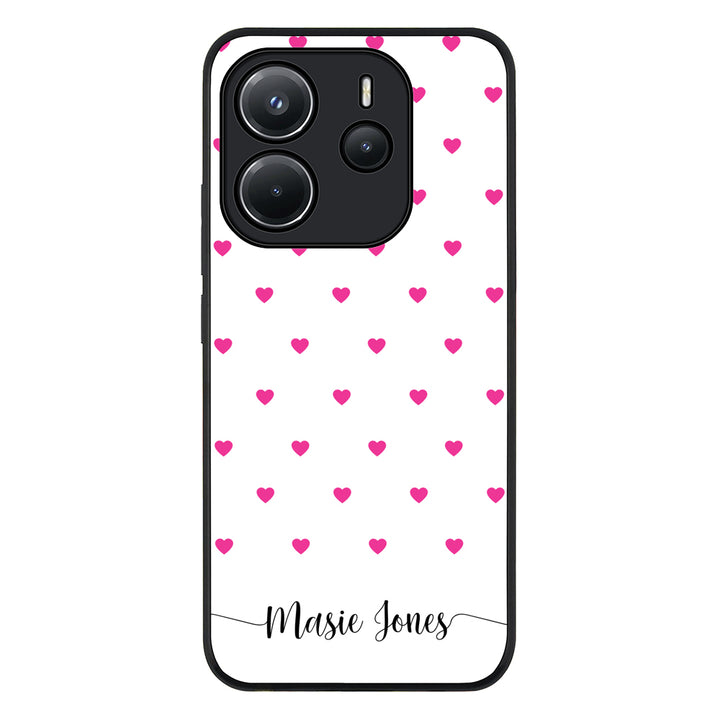Redmi Note 14 4G / Rugged Black Heart Pattern Custom Text, My Name Phone Case - Redmi - Stylizedd.com