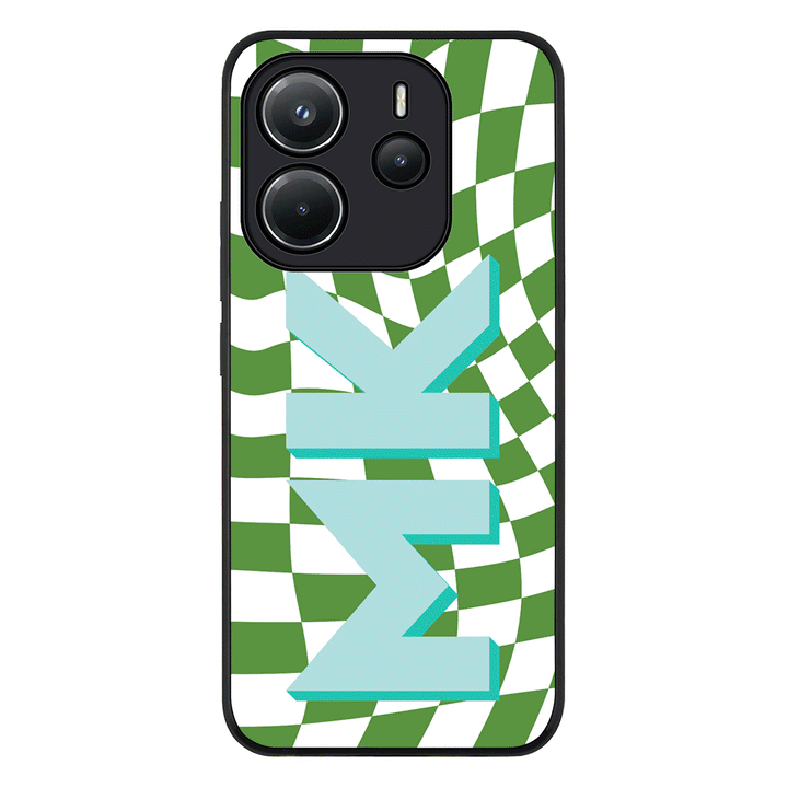 Redmi Note 14 4G / Rugged Black Custom Monogram Initial Wavy Checkerboard, Phone Case - Redmi - Stylizedd.com