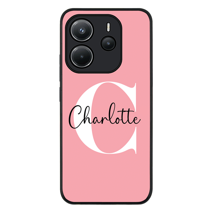 Redmi Note 14 4G / Rugged Black Custom Monogram Large Initial Name & Letter, Phone Case - Redmi - Stylizedd.com