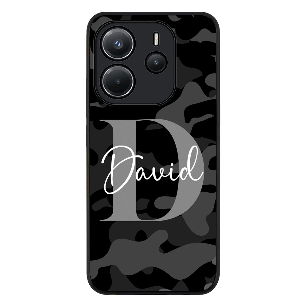 Redmi Note 14 4G / Rugged Black Personalized Name Camouflage Military Camo Phone Case - Redmi - Stylizedd.com