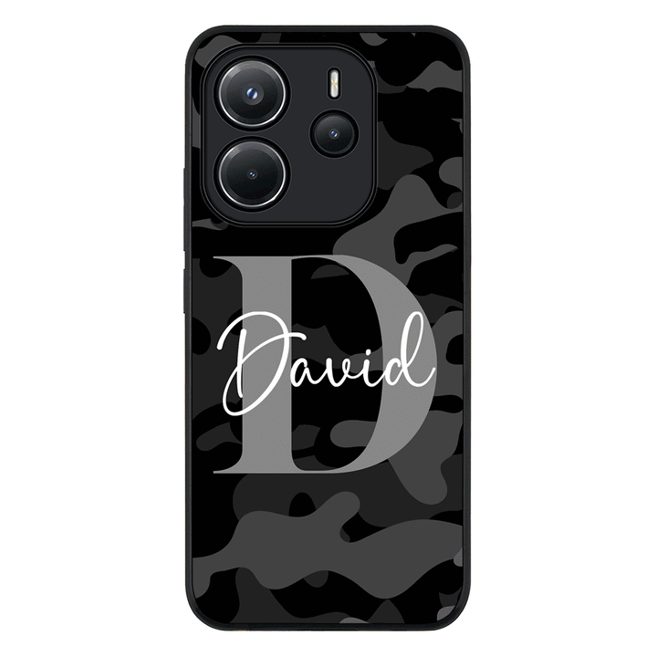 Redmi Note 14 4G / Rugged Black Personalized Name Camouflage Military Camo Phone Case - Redmi - Stylizedd.com