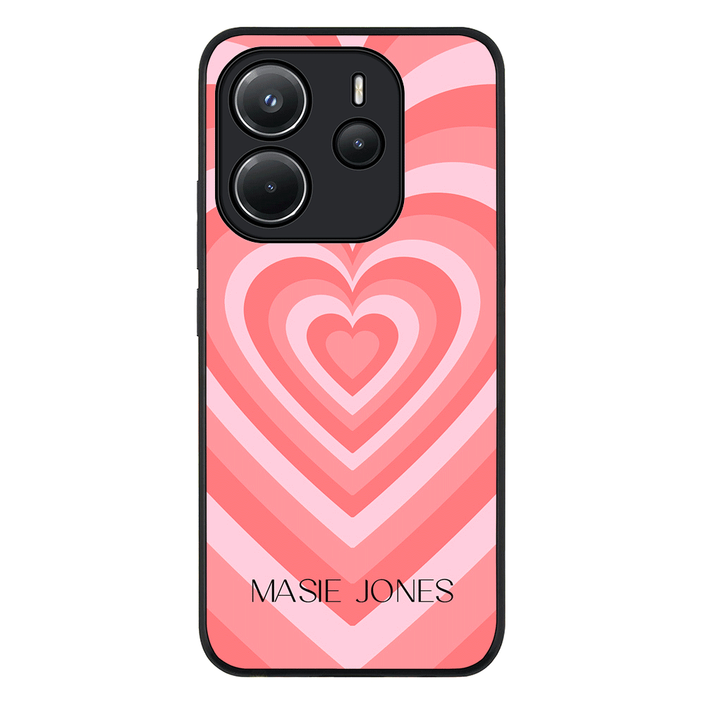 Redmi Note 14 4G / Rugged Black Personalized Name Retro Hearts, Phone Case - Redmi - Stylizedd.com