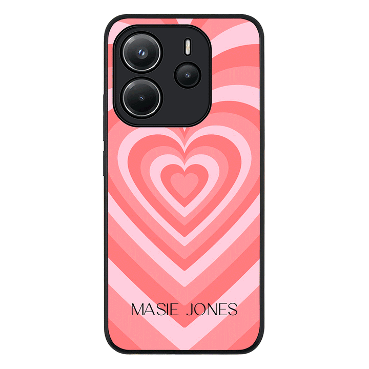 Redmi Note 14 4G / Rugged Black Personalized Name Retro Hearts, Phone Case - Redmi - Stylizedd.com