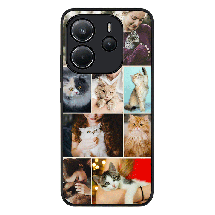Redmi Note 14 4G / Rugged Black Personalised Photo Collage Grid Pet Cat, Phone Case - Redmi - Stylizedd.com