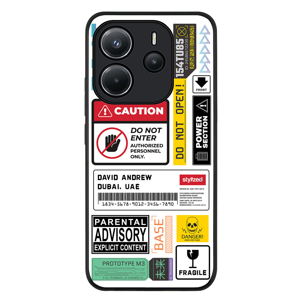 Redmi Note 14 4G / Rugged Black Personalized Name Shipping Label Sticker, Phone Case - Redmi - Stylizedd.com