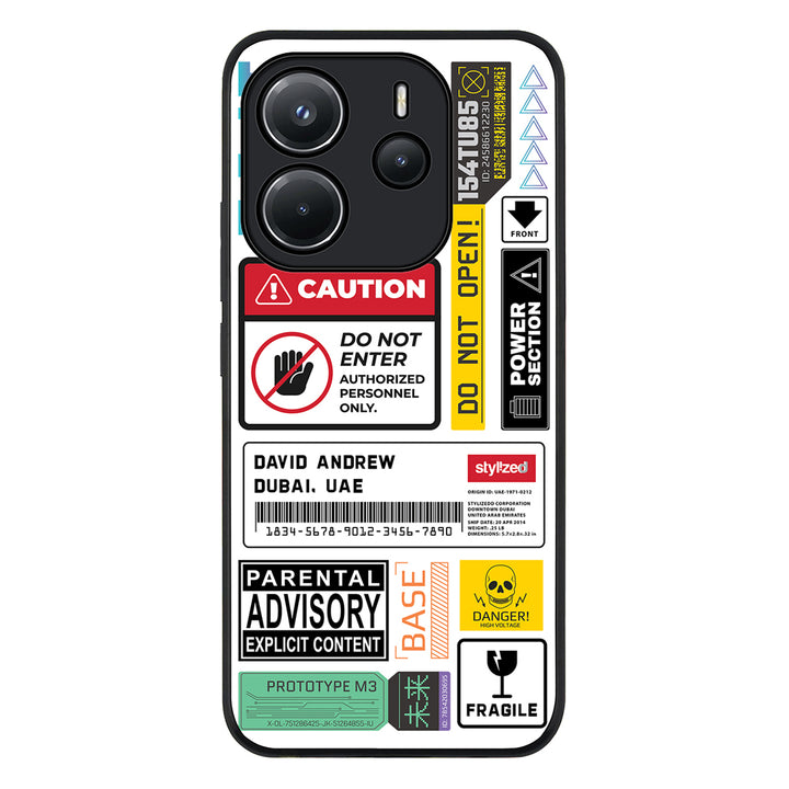 Redmi Note 14 4G / Rugged Black Personalized Name Shipping Label Sticker, Phone Case - Redmi - Stylizedd.com