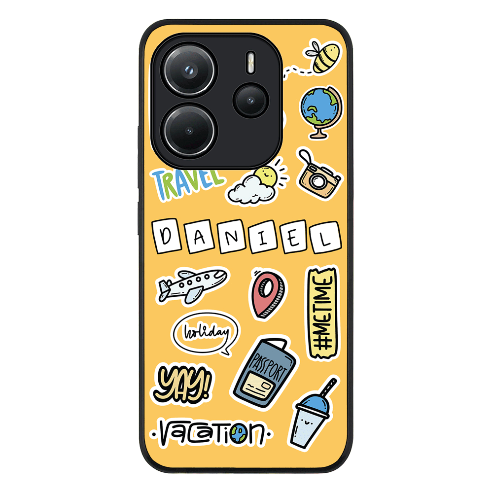 Redmi Note 14 4G / Rugged Black Personalized Name Travel Time Sticker, Phone Case - Redmi - Stylizedd.com