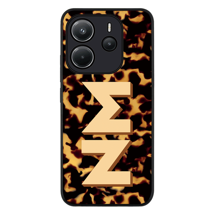 Redmi Note 14 4G / Rugged Black Custom Monogram 3D Text Luxury Tortoise Shell Pattern, Phone Case - Redmi - Stylizedd.com