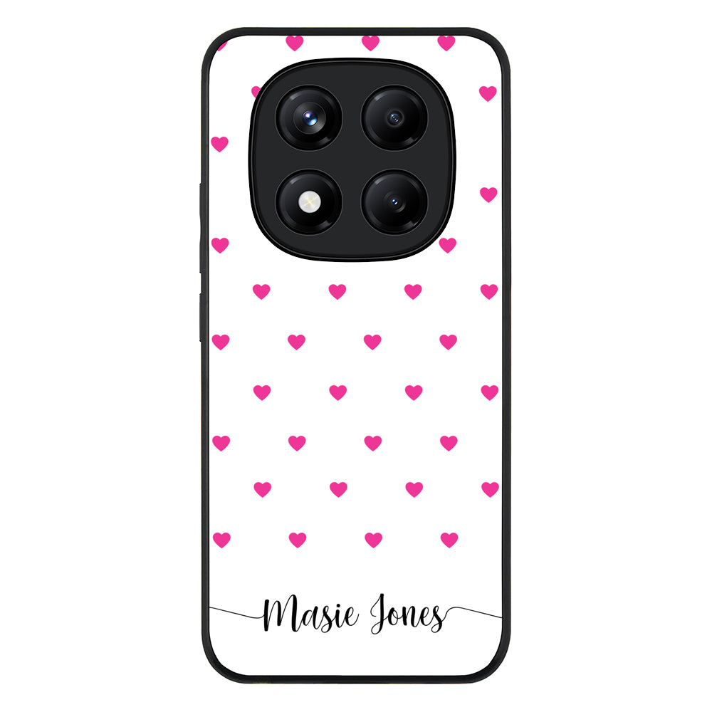 Redmi Note 14 Pro 4G / Rugged Black Heart Pattern Custom Text, My Name Phone Case - Redmi - Stylizedd.com