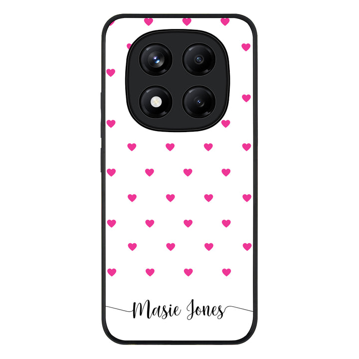 Redmi Note 14 Pro 4G / Rugged Black Heart Pattern Custom Text, My Name Phone Case - Redmi - Stylizedd.com