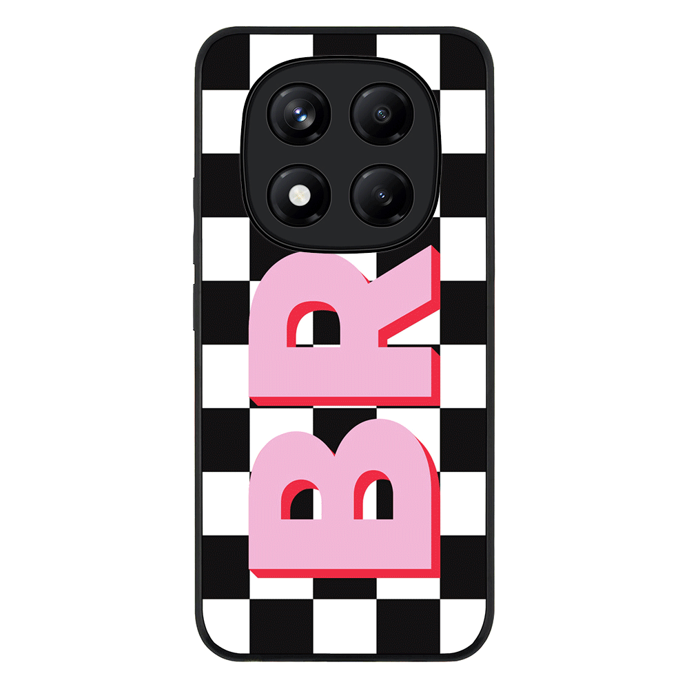 Redmi Note 14 Pro 4G / Rugged Black Custom Monogram Initial Checkerboard, Phone Case - Redmi - Stylizedd.com