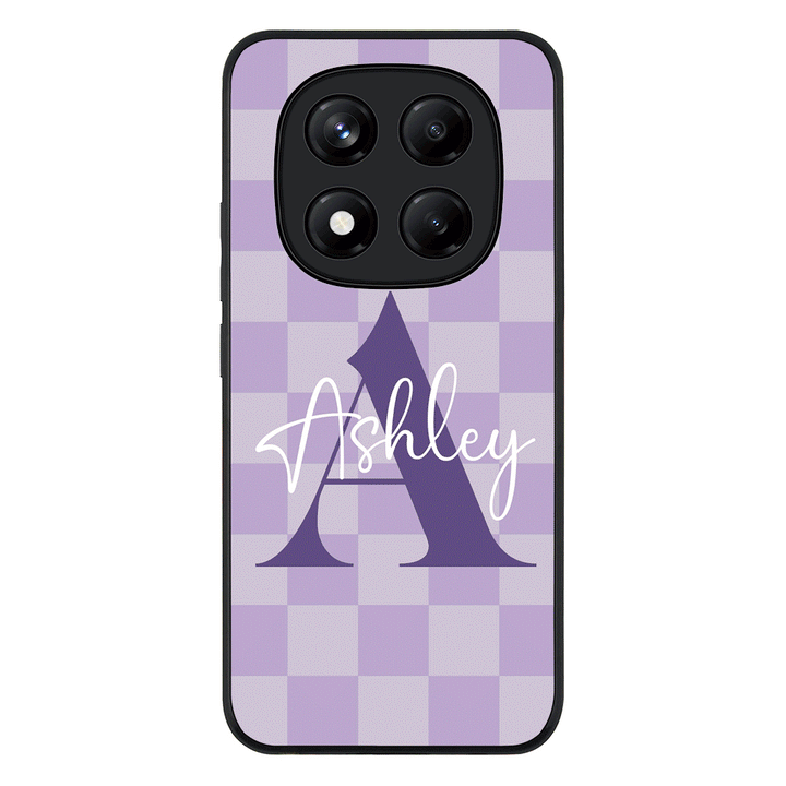 Redmi Note 14 Pro 4G / Rugged Black Personalized Name Initial Monogram Checkerboard, Phone Case - Redmi - Stylizedd.com