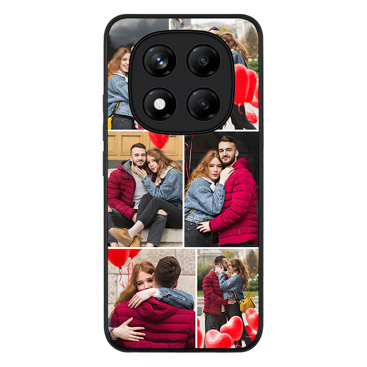 Redmi Note 14 Pro 4G / Rugged Black Personalised Valentine Photo Collage Grid, Phone Case - Redmi - Stylizedd.com