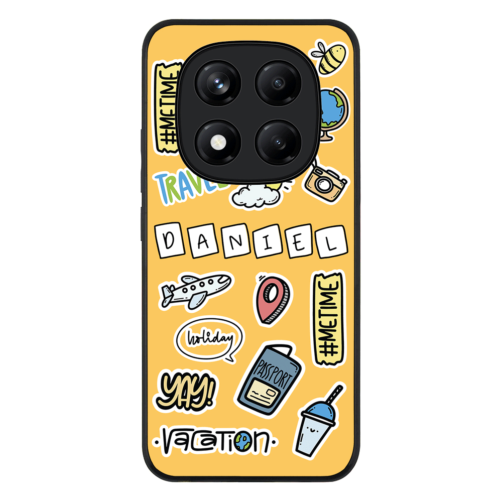 Redmi Note 14 Pro 4G / Rugged Black Personalized Name Travel Time Sticker, Phone Case - Redmi - Stylizedd.com