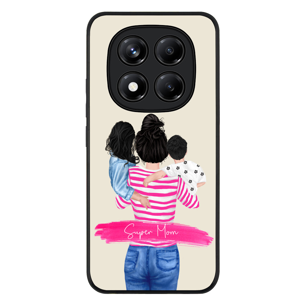 Redmi Note 14 Pro 5G / Rugged Black Custom Clipart Text Mother Son & Daughter Phone Case - Redmi - Stylizedd.com