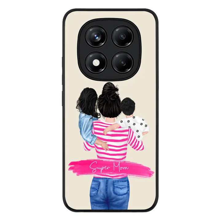 Custom Clipart Text Mother Son & Daughter Phone Case - Poco - X7 / Rugged Black - Stylizedd