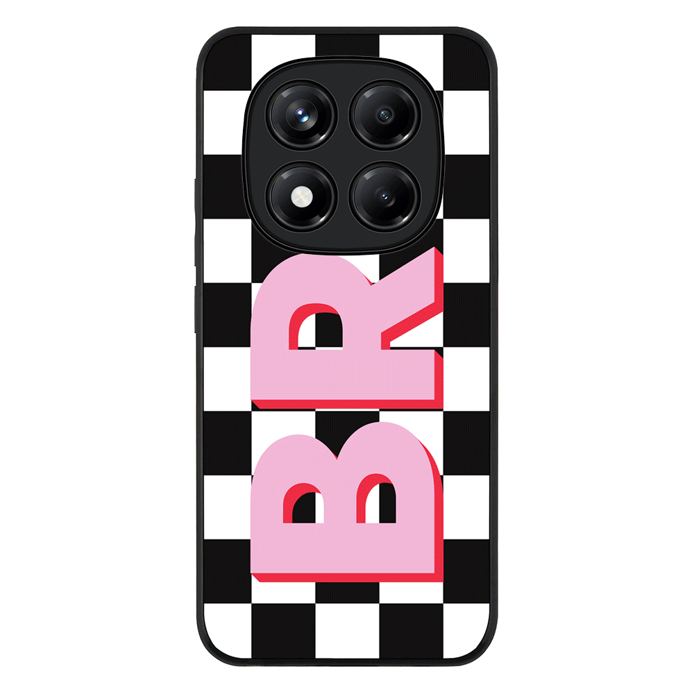 Redmi Note 14 Pro 5G / Rugged Black Custom Monogram Initial Checkerboard, Phone Case - Redmi - Stylizedd.com