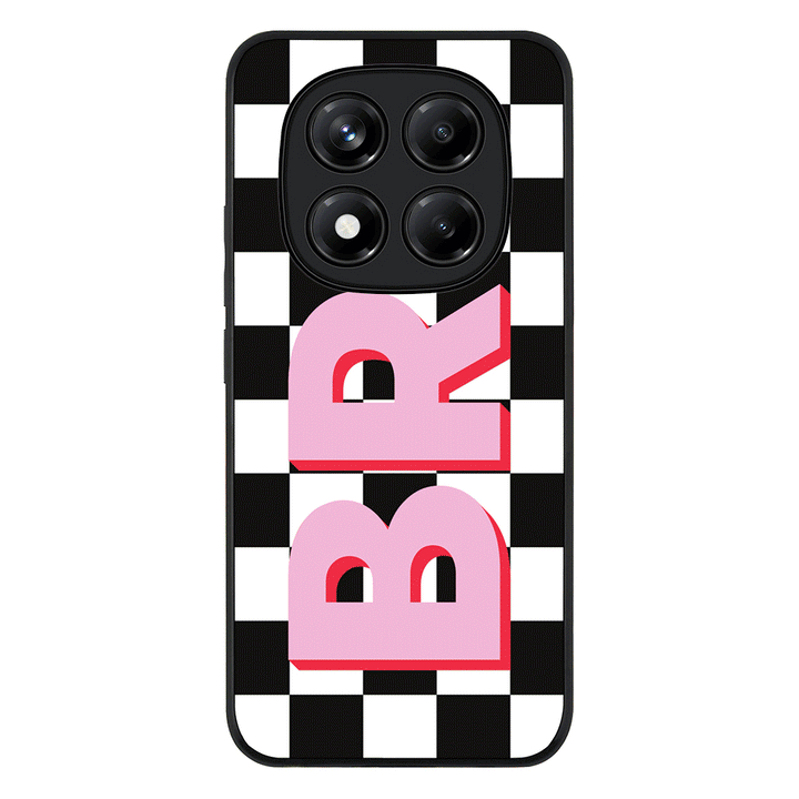 Redmi Note 14 Pro 5G / Rugged Black Custom Monogram Initial Checkerboard, Phone Case - Redmi - Stylizedd.com