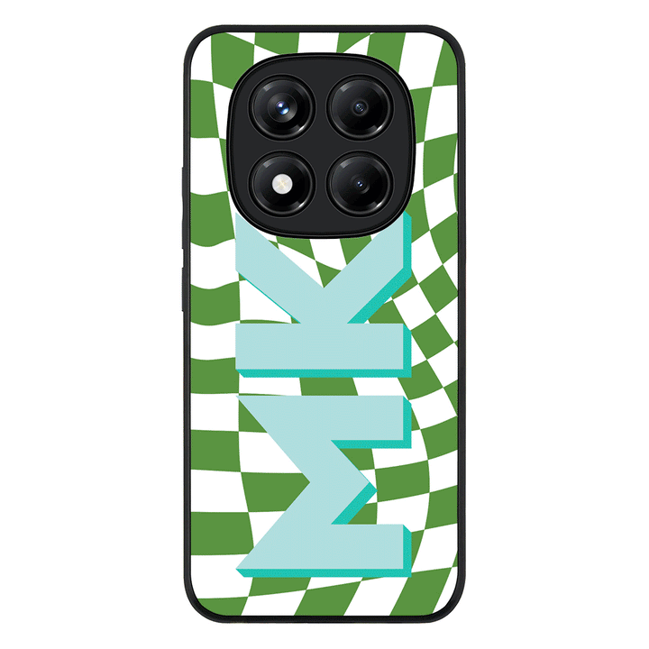 Custom Monogram Initial Wavy Checkerboard Phone Case - Poco - X7 / Rugged Black - Stylizedd