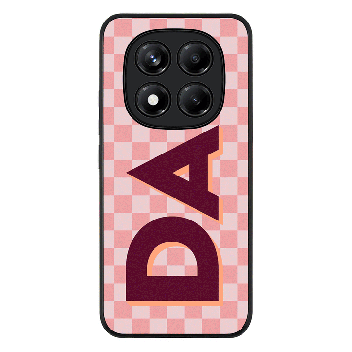 Redmi Note 14 Pro 5G / Rugged Black Custom Monogram Initial Small Checkerboard, Phone Case - Redmi - Stylizedd.com